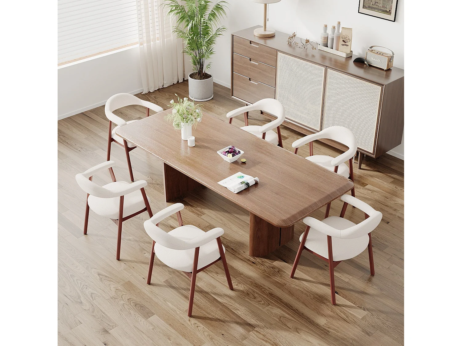 2er-Set moderne Esszimmerstühle im skandinavischen Stil, bequeme gepolsterte Sitzfläche, Beine aus Massivholz, ergonomische umschließende Rückenlehne, Beige