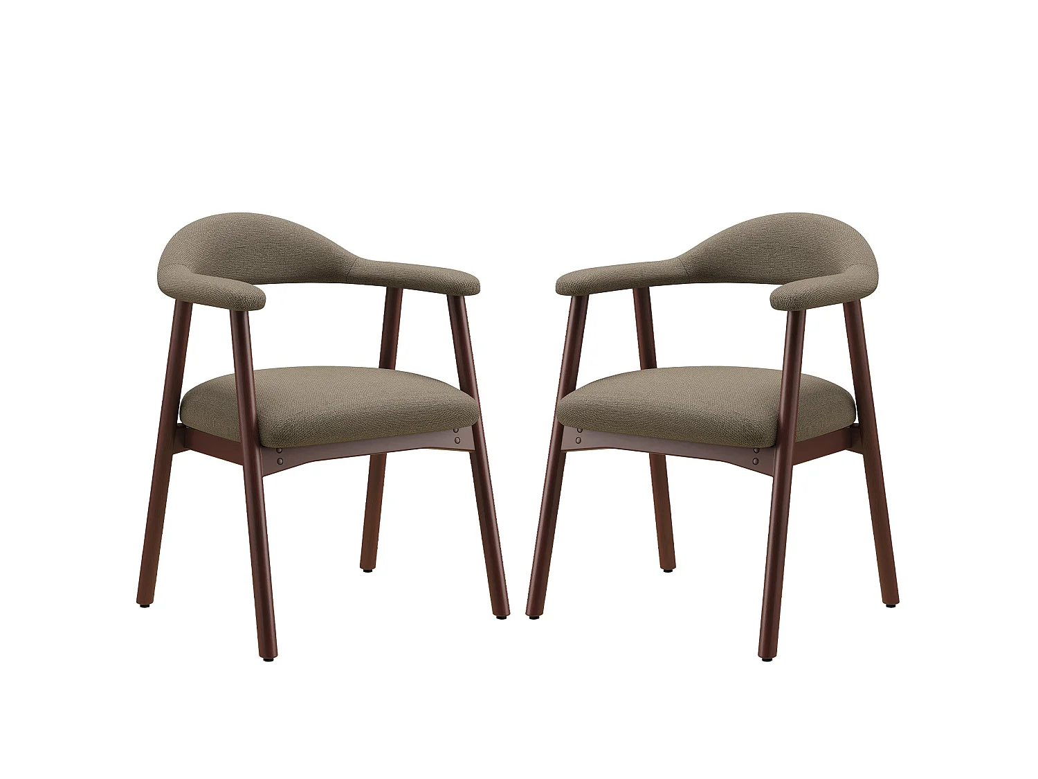 2er-Set moderne Esszimmerstühle im skandinavischen Stil, bequeme gepolsterte Sitzfläche, Beine aus Massivholz, ergonomische umschließende Rückenlehne, Braun