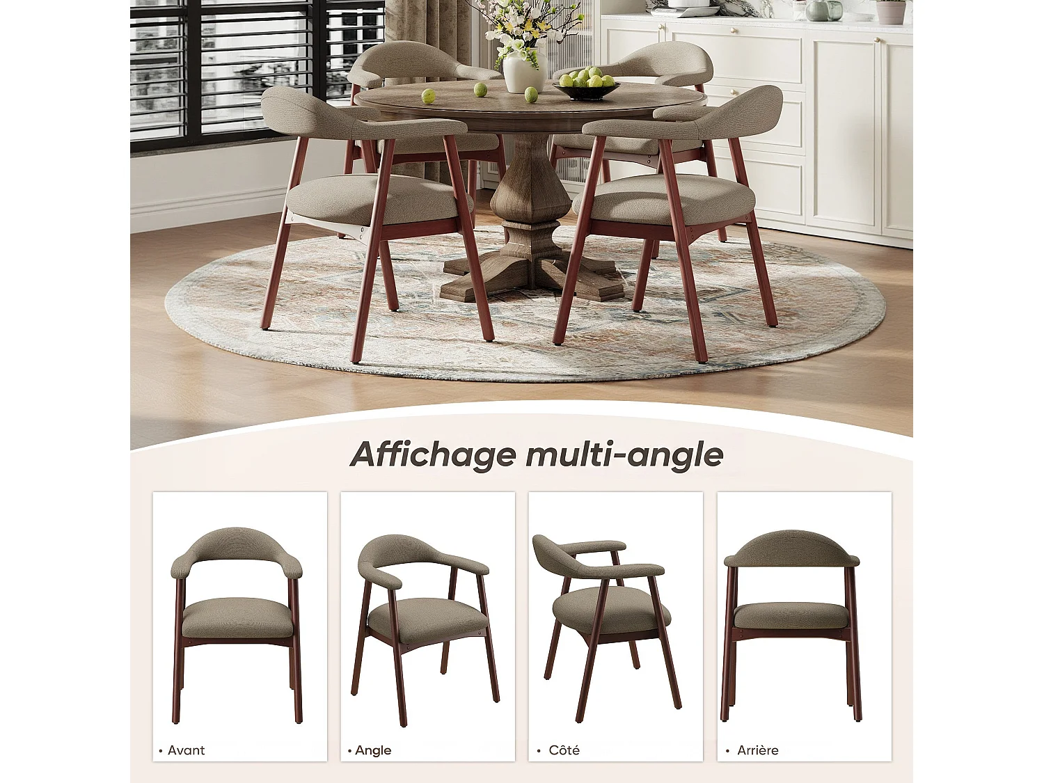 2er-Set moderne Esszimmerstühle im skandinavischen Stil, bequeme gepolsterte Sitzfläche, Beine aus Massivholz, ergonomische umschließende Rückenlehne, Braun