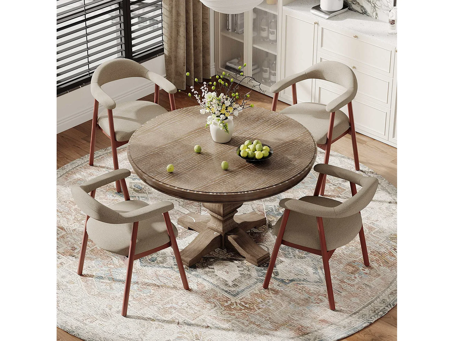 2er-Set moderne Esszimmerstühle im skandinavischen Stil, bequeme gepolsterte Sitzfläche, Beine aus Massivholz, ergonomische umschließende Rückenlehne, Braun