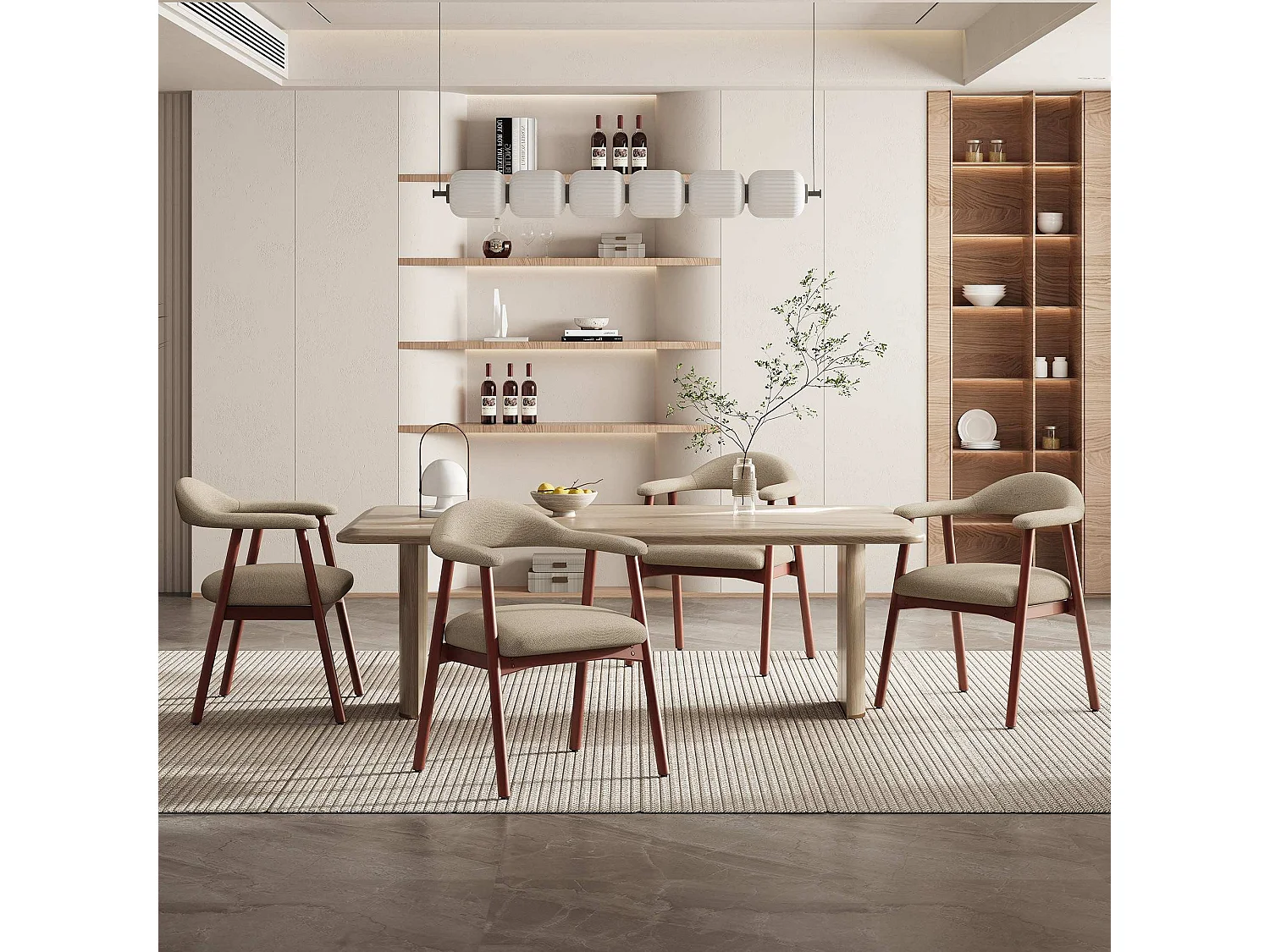 2er-Set moderne Esszimmerstühle im skandinavischen Stil, bequeme gepolsterte Sitzfläche, Beine aus Massivholz, ergonomische umschließende Rückenlehne, Braun
