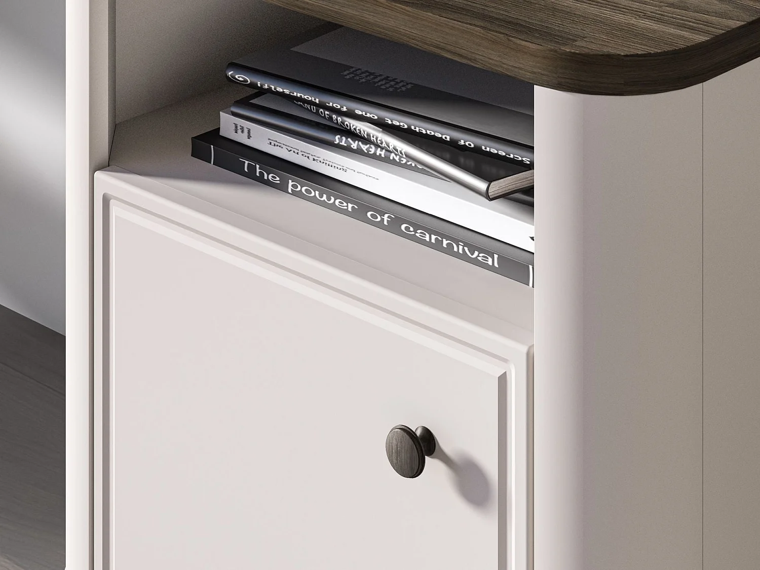 Table de chevet 1 porte – niche ouverte – Gris cachemire/aspect Chêne – 50 cm – VILAVIO