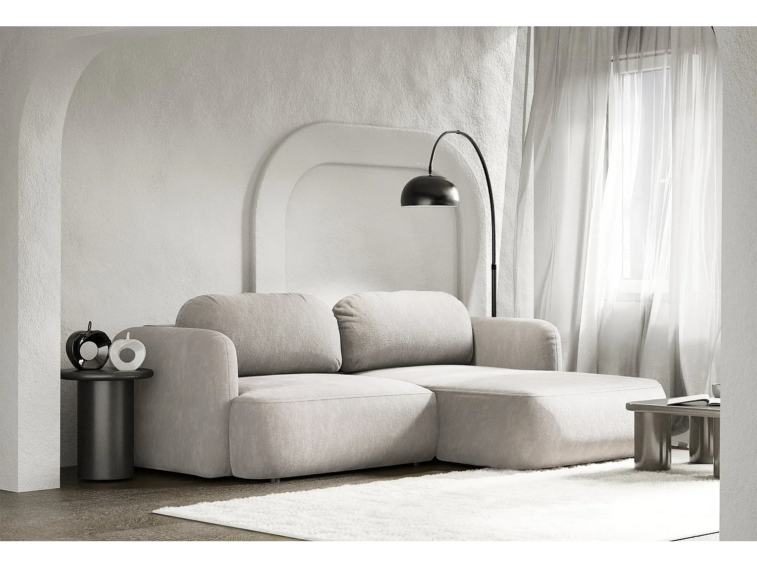 Canapé d'angle convertible – Angle à droite – chenille gris-beige – TVOYA