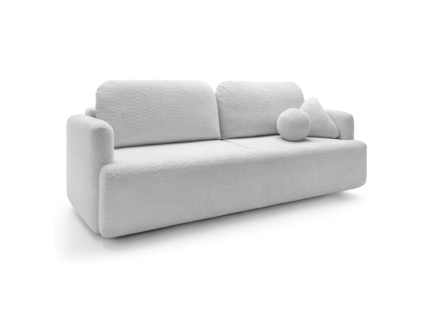 Canapé 3 places convertible avec coffre – Bouclé – Gris clair – LAMBINA