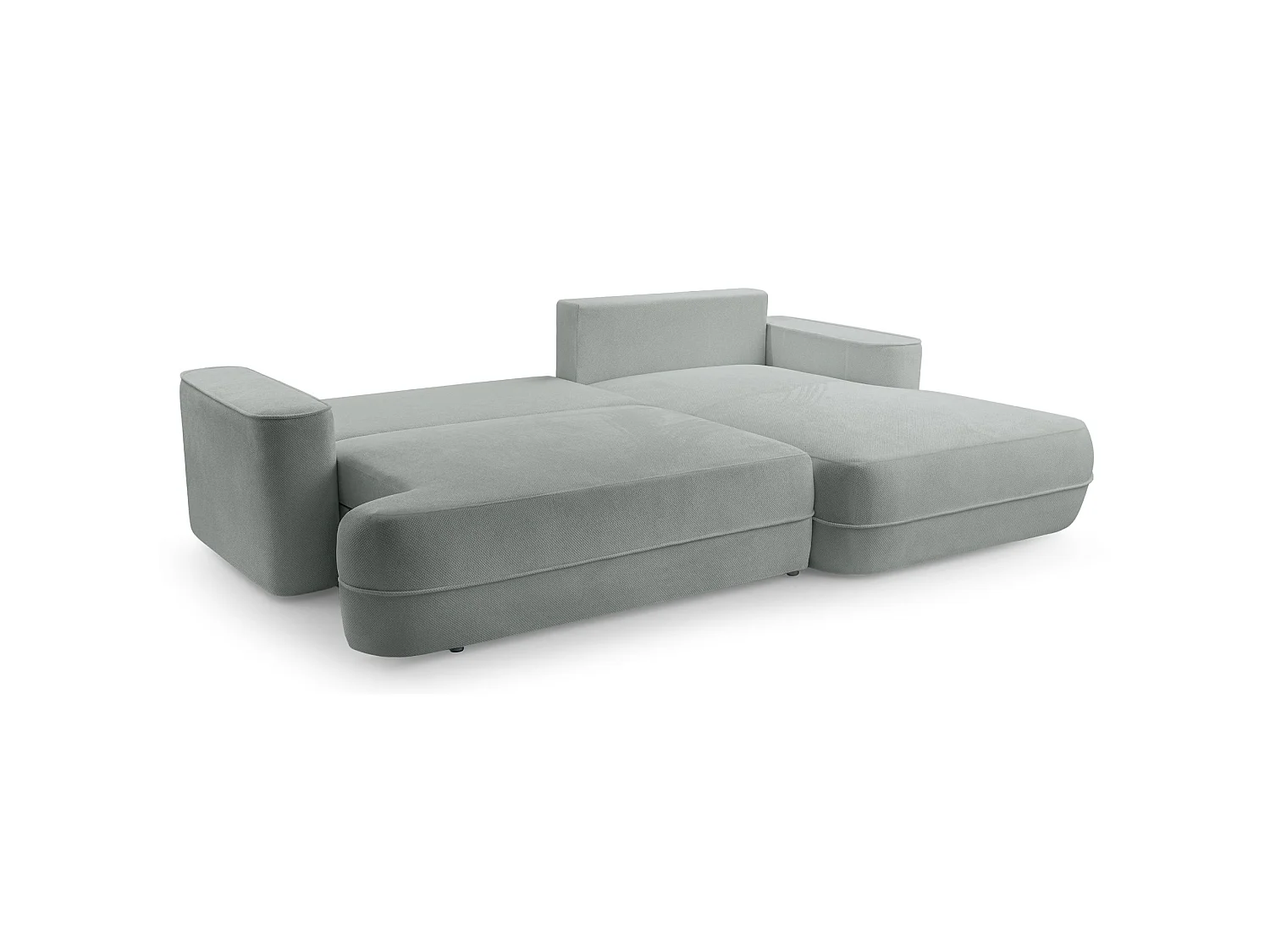 Canapé d'angle convertible – Coffre de rangement – Angle à droite – Beige gris – Tissu structuré déperlant – FUERRO