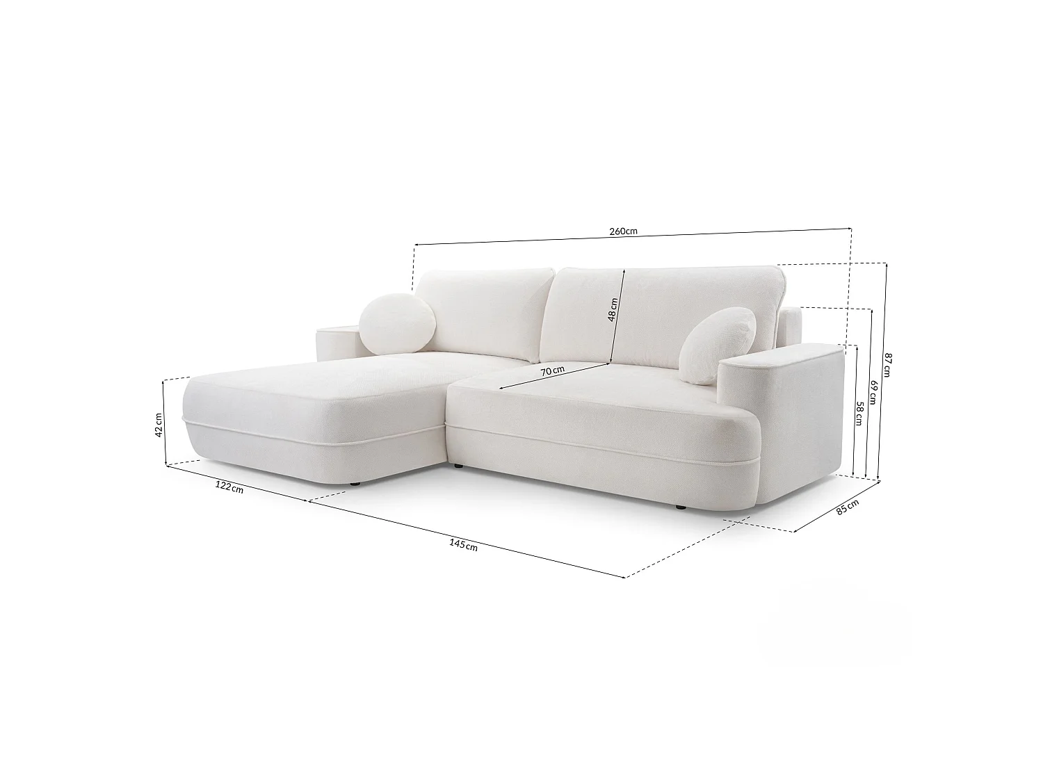 Canapé d'angle convertible – Coffre de rangement – Angle à droite – Beige gris – Tissu structuré déperlant – FUERRO