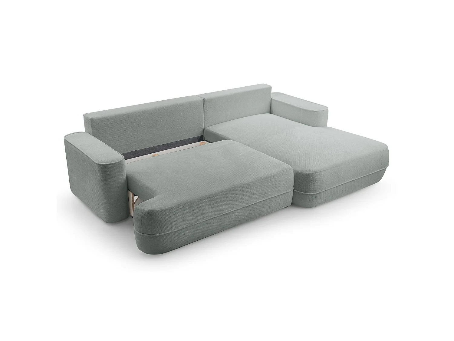 Canapé d'angle convertible – Coffre de rangement – Angle à droite – Beige gris – Tissu structuré déperlant – FUERRO