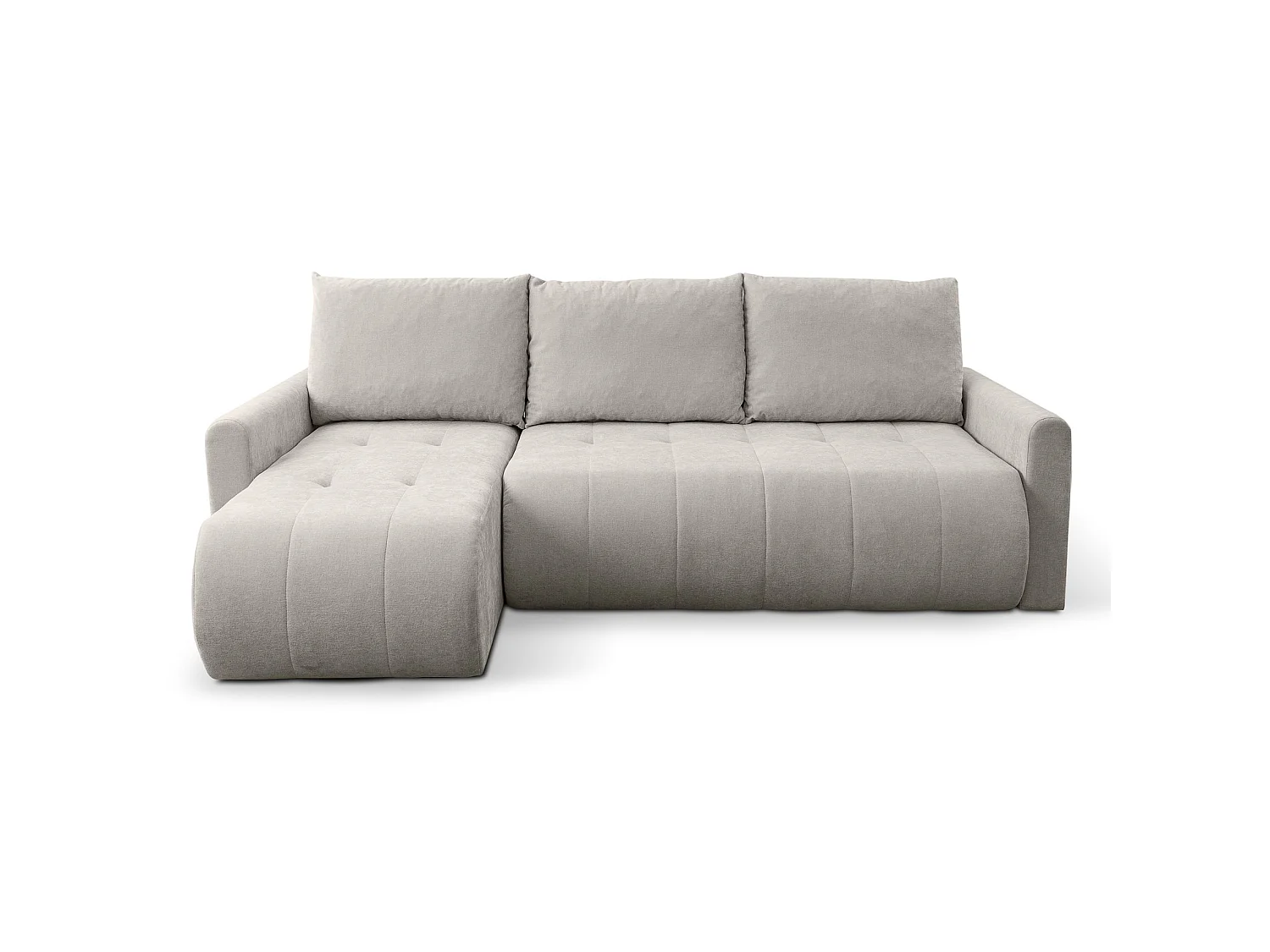 Ecksofa mit Schlaffunktion & Bettkasten – Chenille – Universal – Hellbeige – TIMMONE