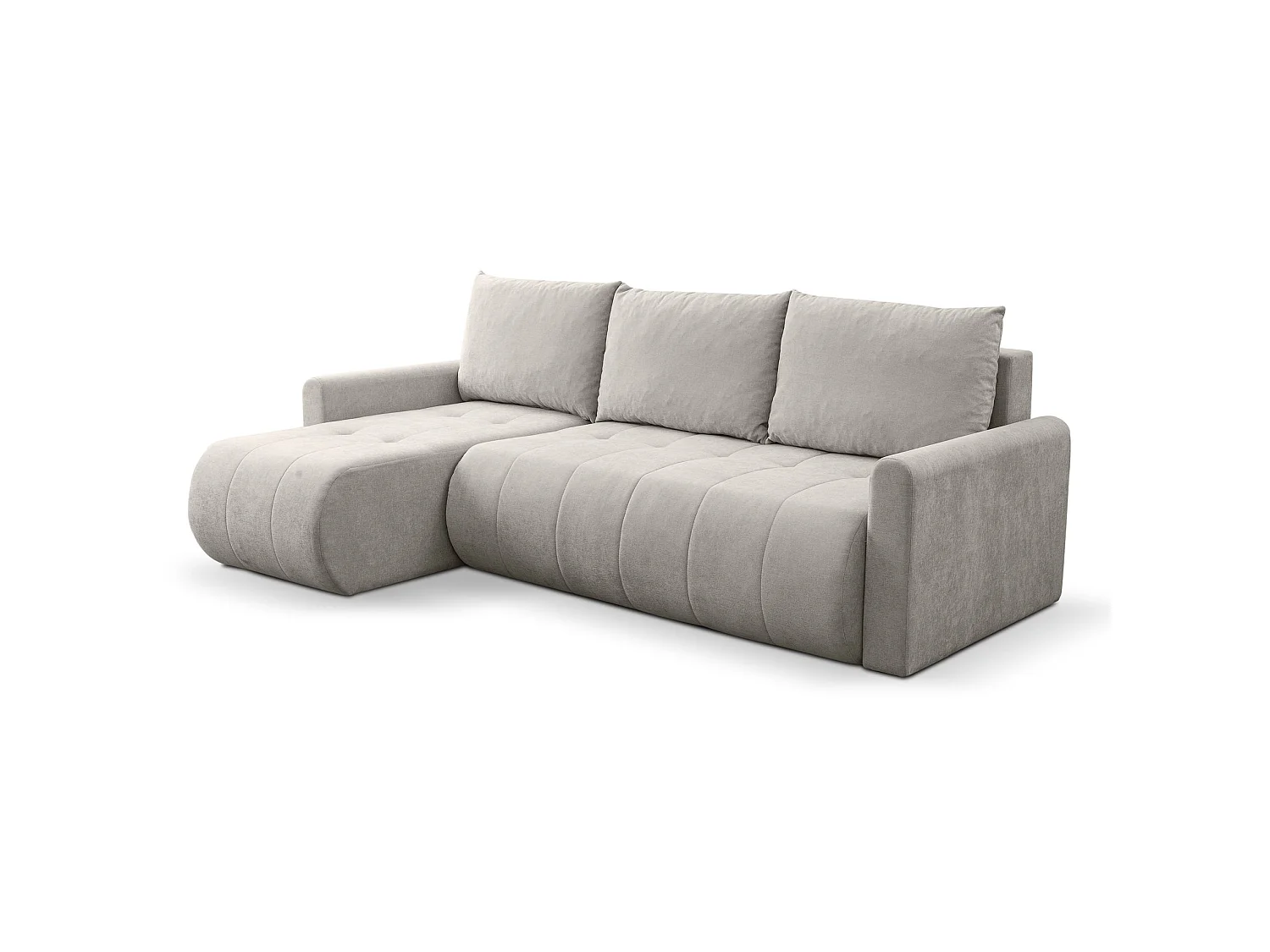 Ecksofa mit Schlaffunktion & Bettkasten – Chenille – Universal – Hellbeige – TIMMONE
