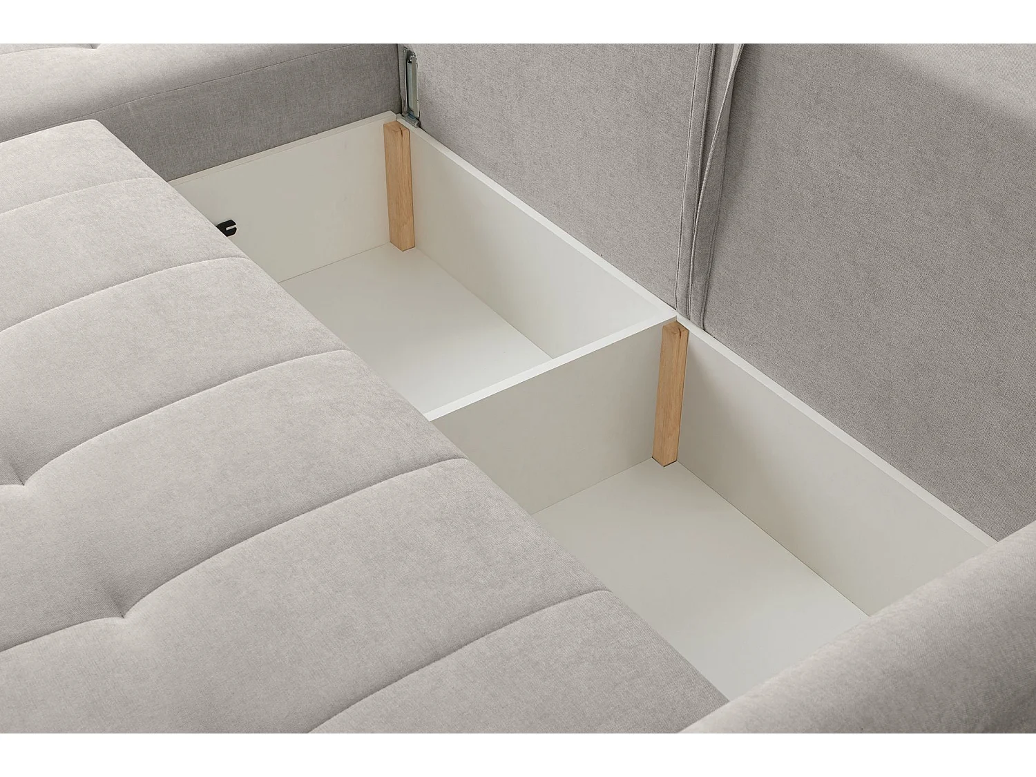 Ecksofa mit Schlaffunktion & Bettkasten – Chenille – Universal – Hellbeige – TIMMONE