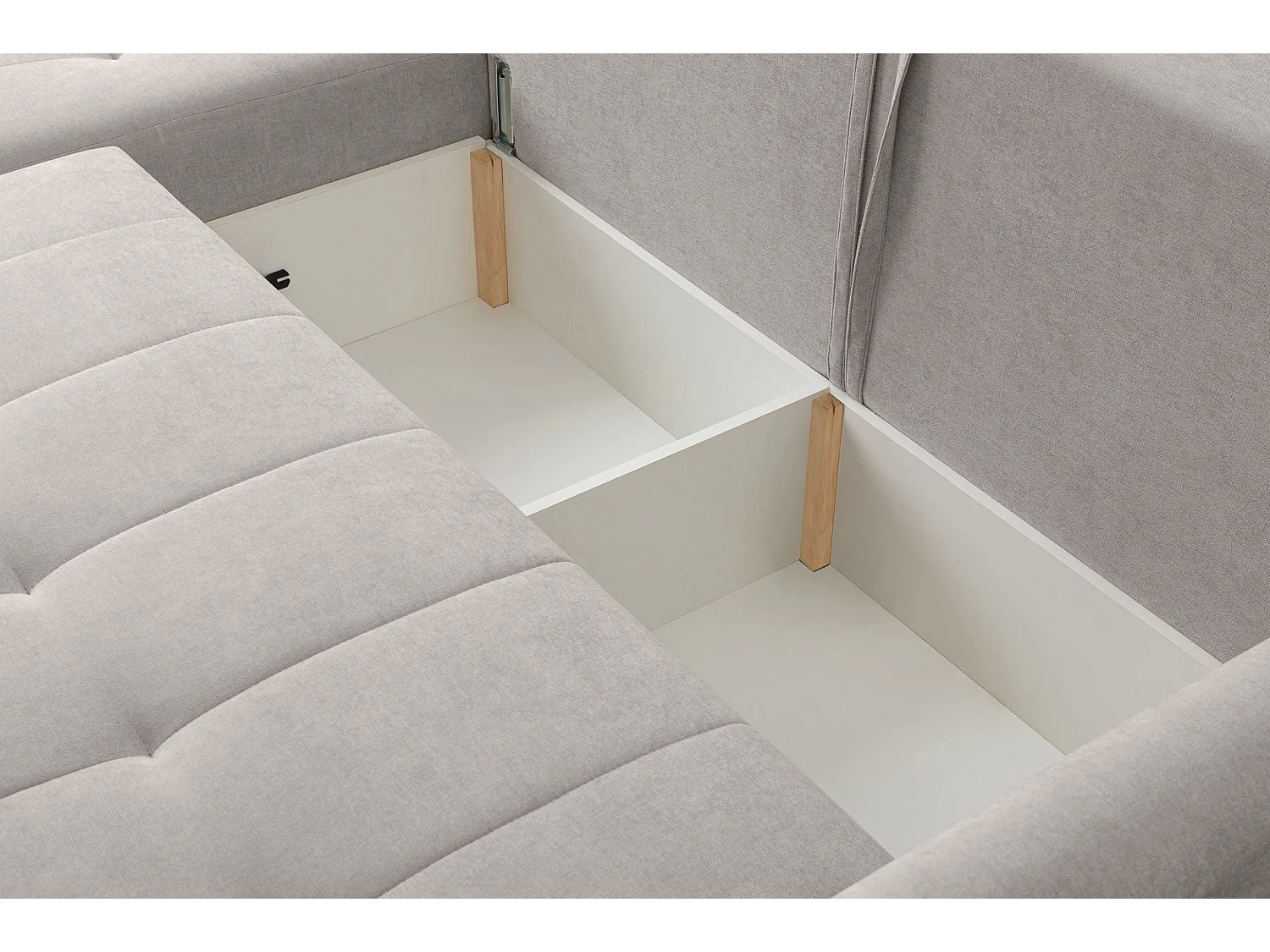 Hoekbank met slaapfunctie & opbergruimte – Chenille – Universeel – Lichtbeige – TIMMONE