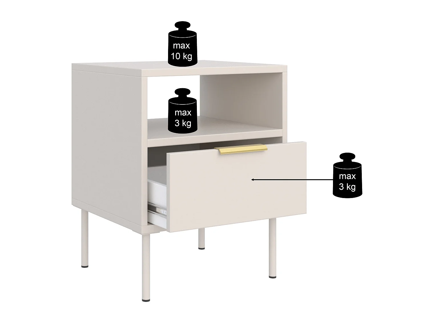 Nachttisch mit Schublade und Nische - 45 cm - Schwarz - VENA