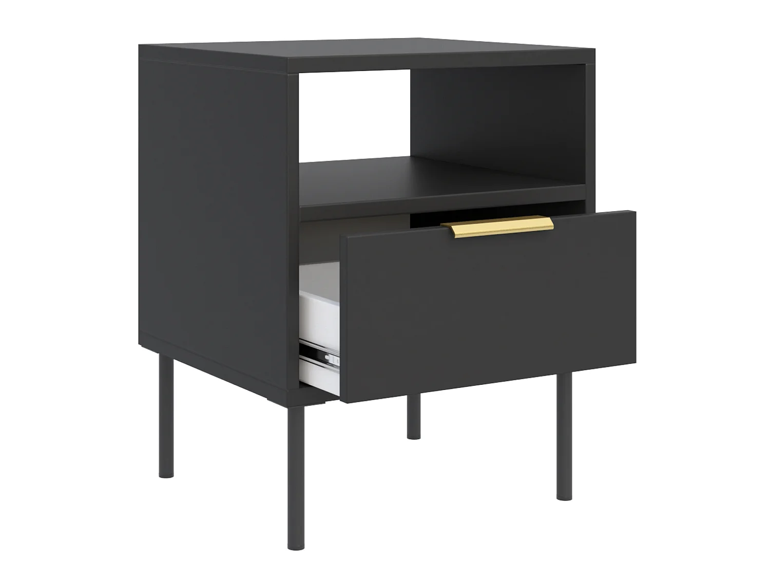 Nachttisch mit Schublade und Nische - 45 cm - Schwarz - VENA