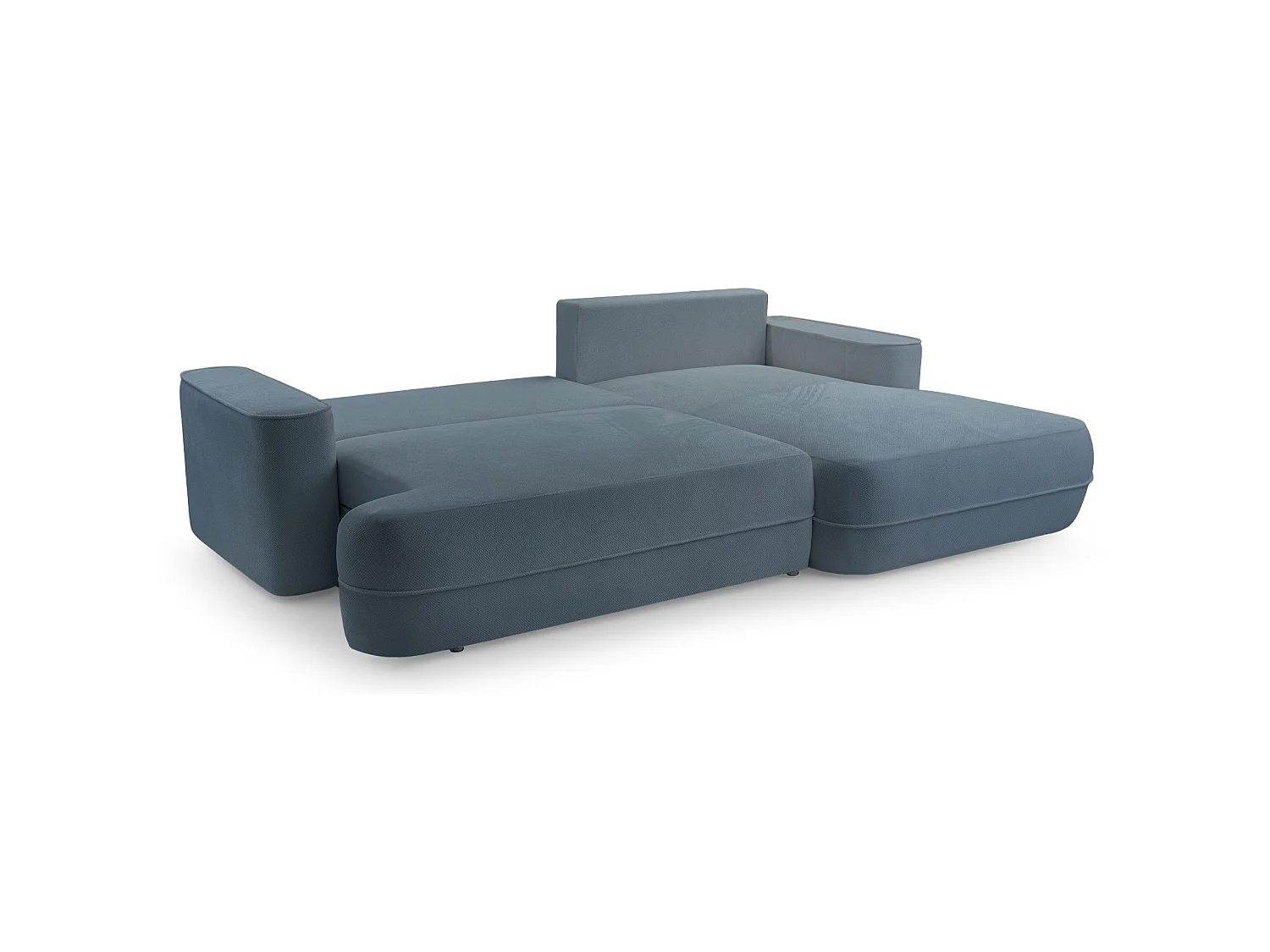 Ecksofa mit Schlaffunktion – Bettkasten – Ottomane rechts – Strukturstoff wasserabweisend – Hellblau – FUERRO