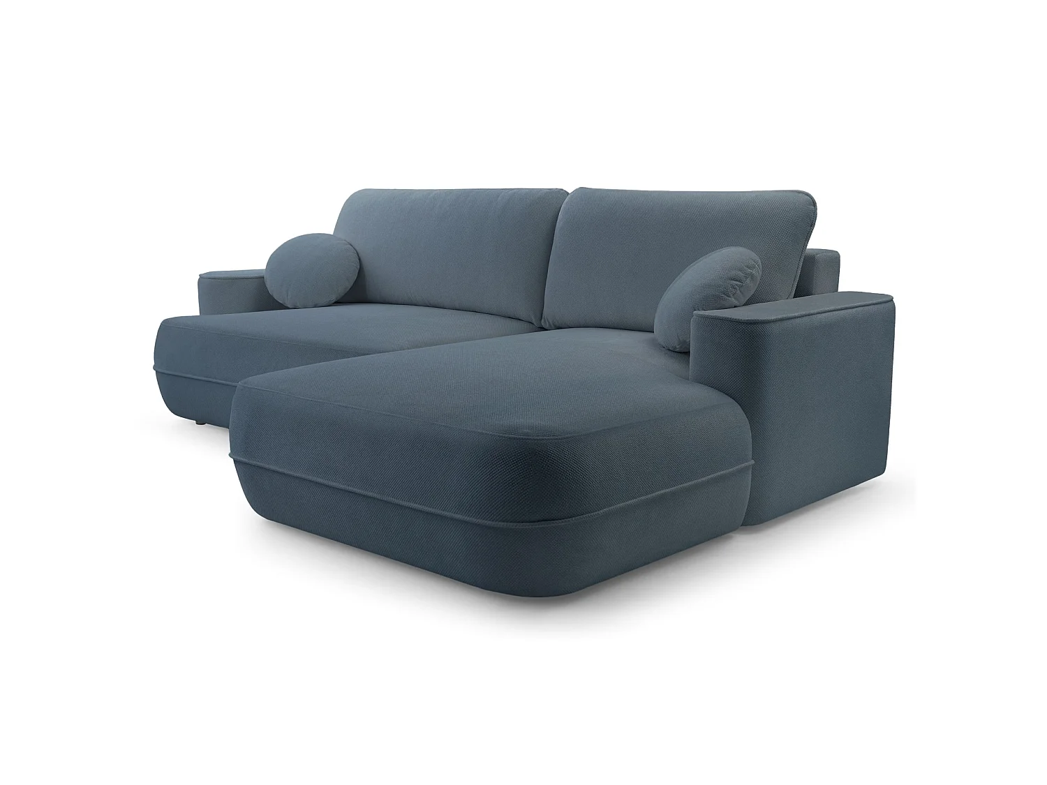 Ecksofa mit Schlaffunktion – Bettkasten – Ottomane rechts – Strukturstoff wasserabweisend – Hellblau – FUERRO
