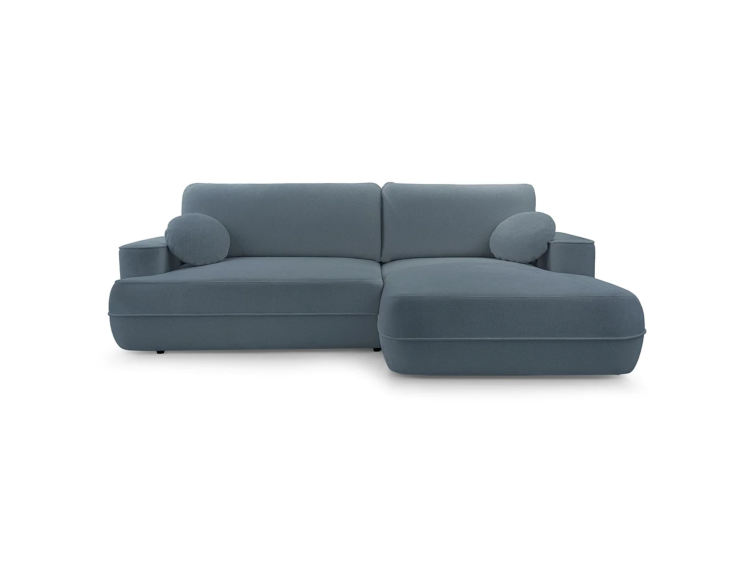 Ecksofa mit Schlaffunktion – Bettkasten – Ottomane rechts – Strukturstoff wasserabweisend – Hellblau – FUERRO