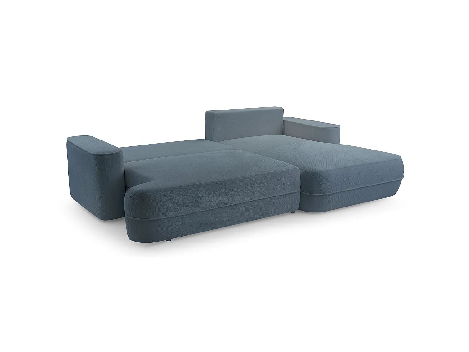 Ecksofa mit Schlaffunktion – Bettkasten – Ottomane rechts – Strukturstoff wasserabweisend – Hellblau – FUERRO