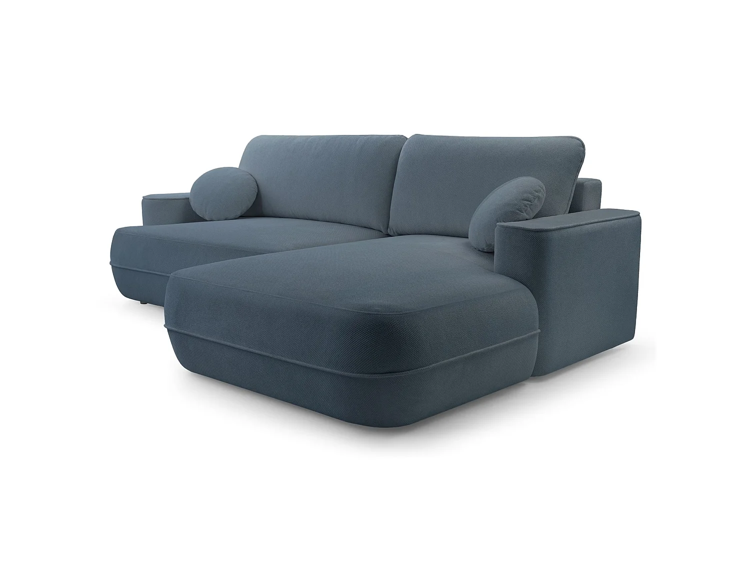 Ecksofa mit Schlaffunktion – Bettkasten – Ottomane rechts – Strukturstoff wasserabweisend – Hellblau – FUERRO