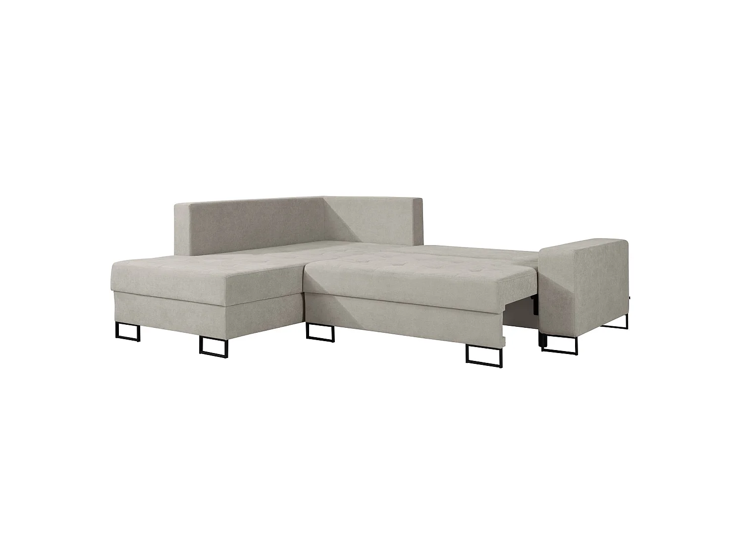 Ecksofa mit Schlaffunktion & Bettkasten – Chenille – Ottomane links – Hellbeige – LARELLE