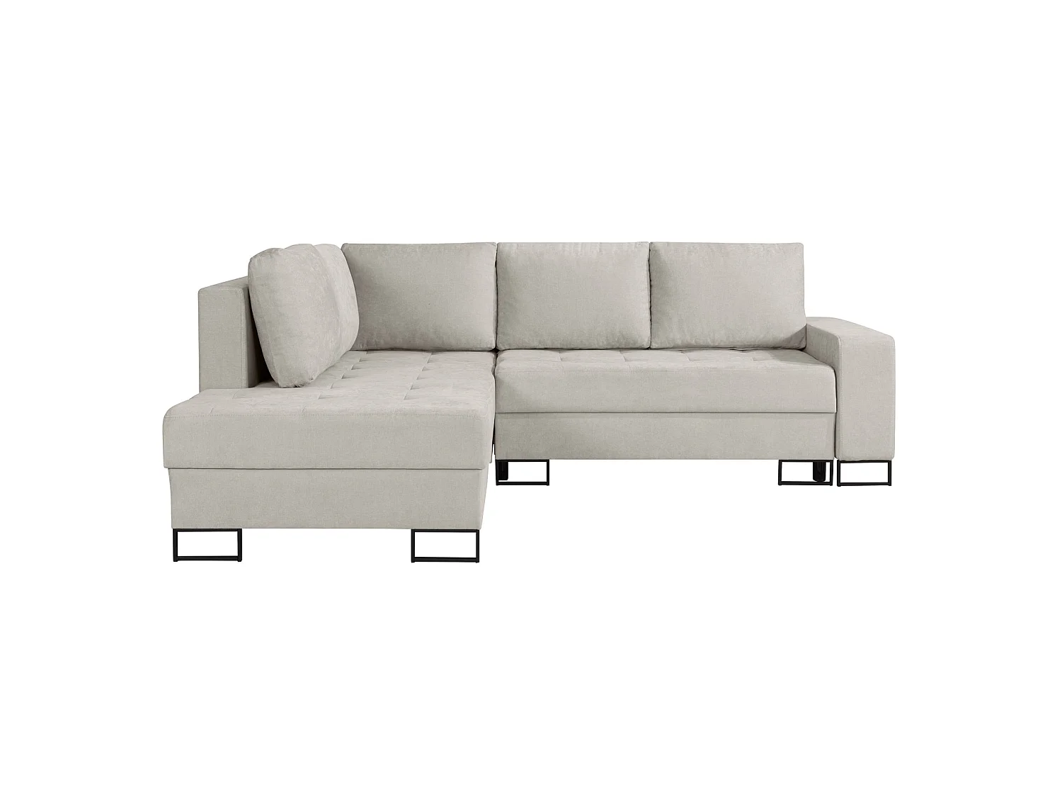 Ecksofa mit Schlaffunktion & Bettkasten – Chenille – Ottomane links – Hellbeige – LARELLE