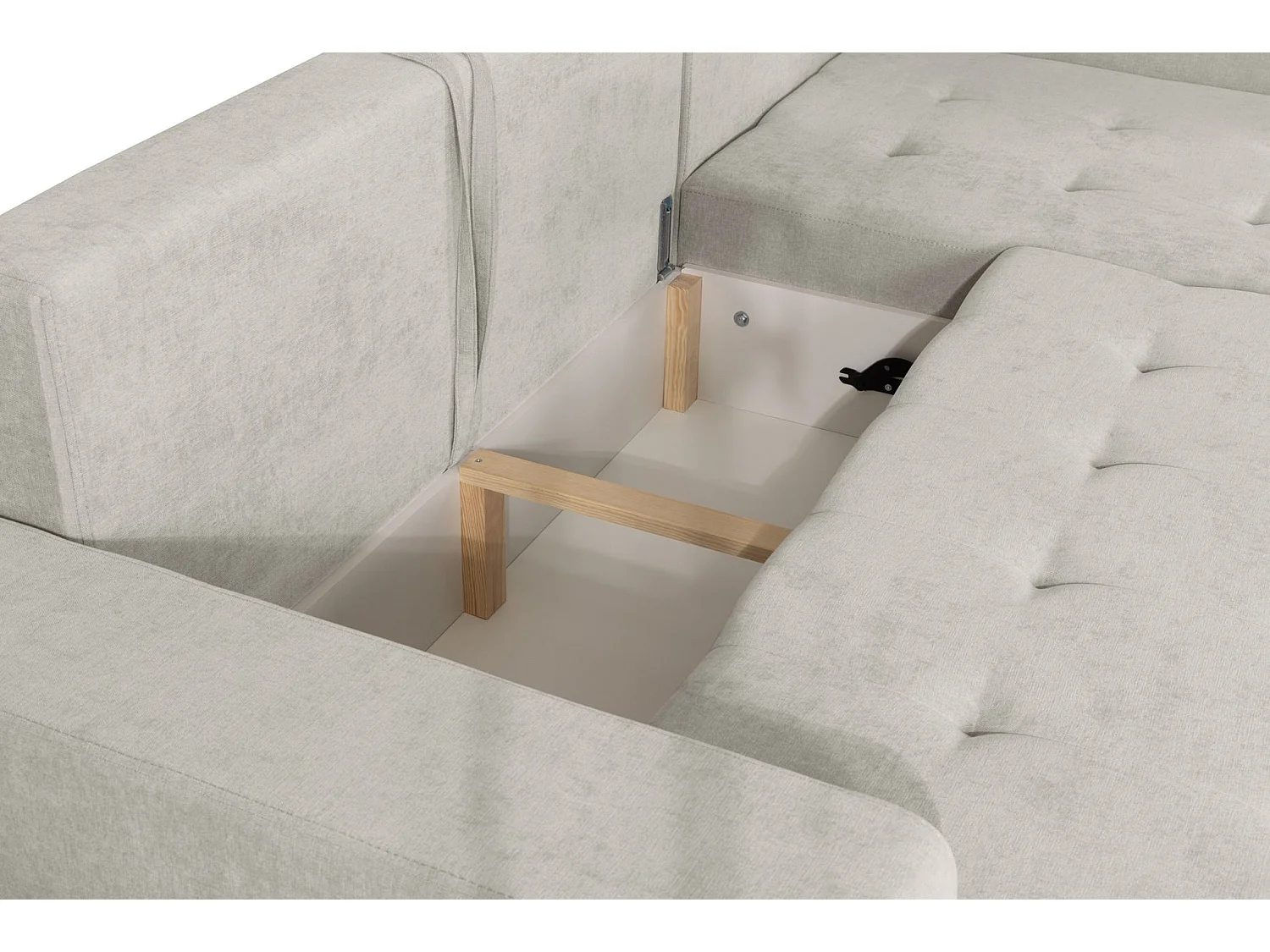 Ecksofa mit Schlaffunktion & Bettkasten – Chenille – Ottomane links – Hellbeige – LARELLE