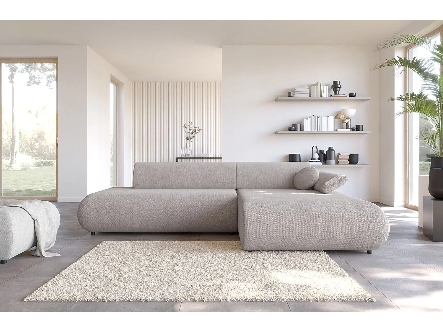 Canapé d'angle convertible – Chenille – angle à droite – Gris clair – ARMONE