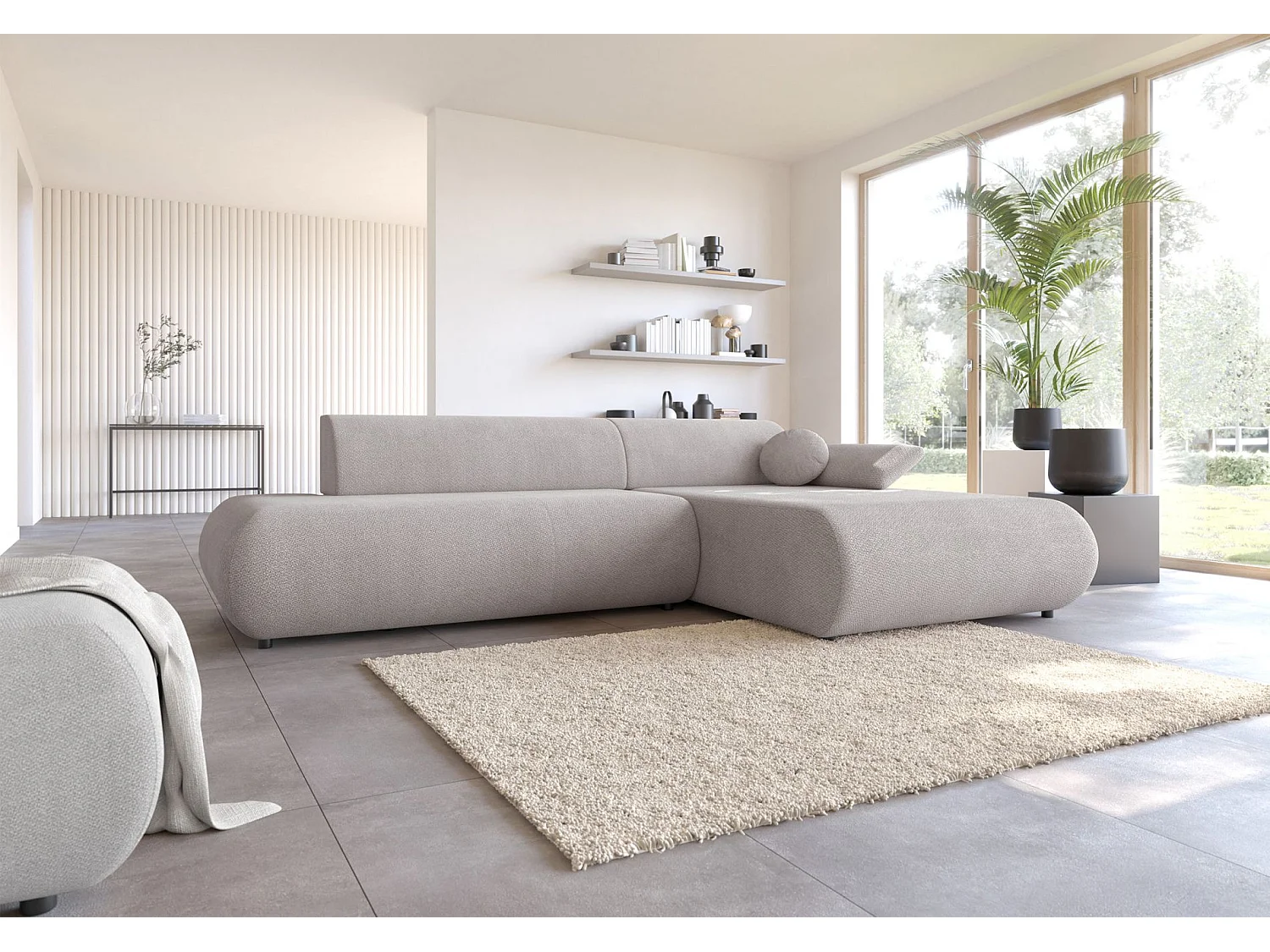 Canapé d'angle convertible – Chenille – angle à droite – Gris clair – ARMONE