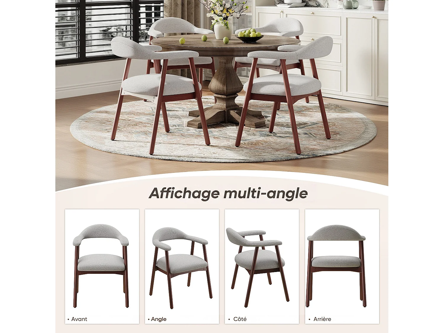 2er-Set moderne Esszimmerstühle im skandinavischen Stil, bequeme gepolsterte Sitzfläche, Beine aus Massivholz, ergonomische umschließende Rückenlehne, Grau