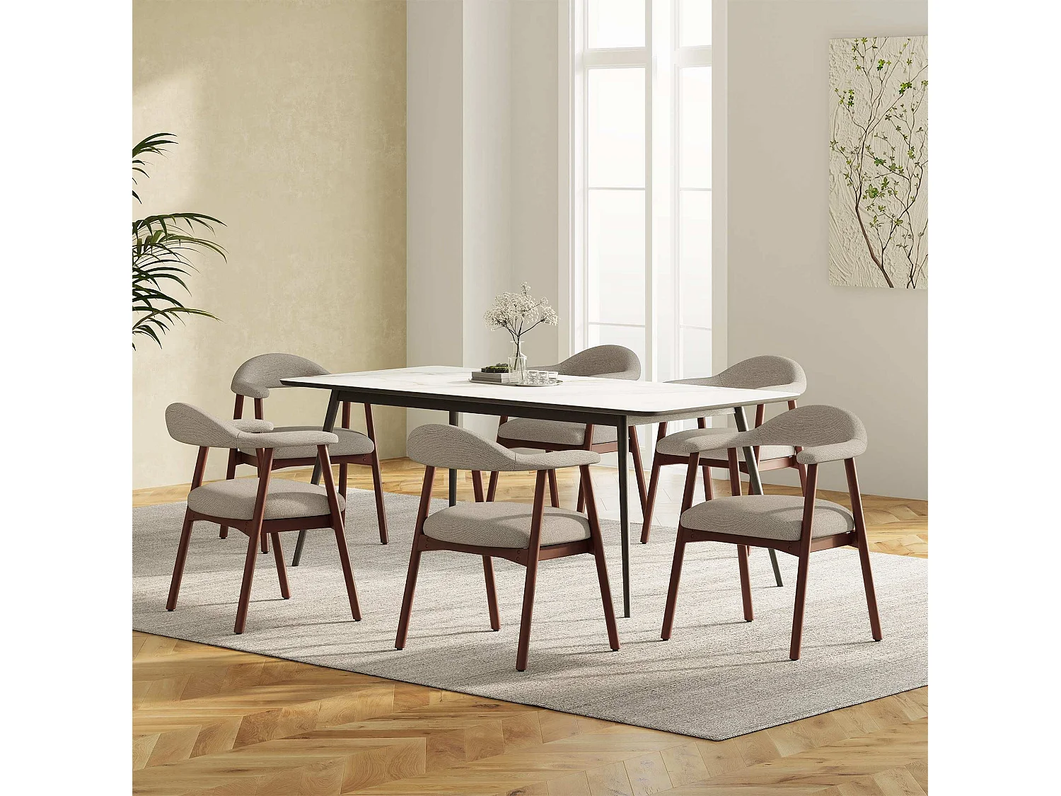 2er-Set moderne Esszimmerstühle im skandinavischen Stil, bequeme gepolsterte Sitzfläche, Beine aus Massivholz, ergonomische umschließende Rückenlehne, Grau