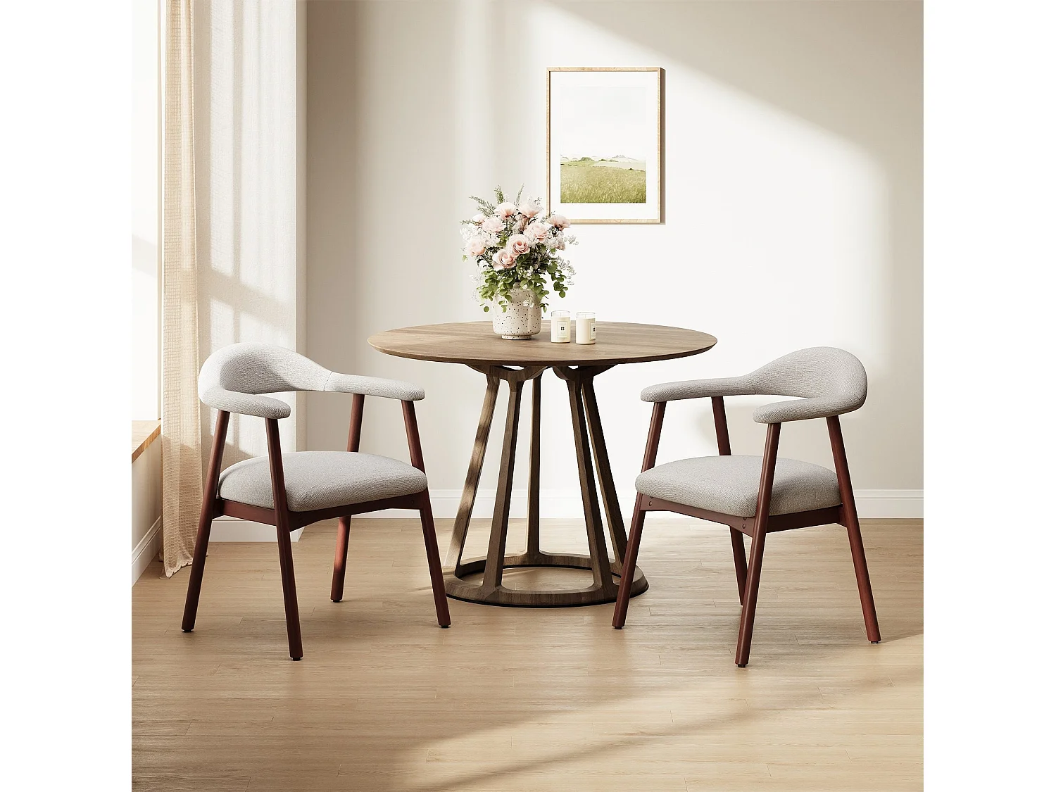 2er-Set moderne Esszimmerstühle im skandinavischen Stil, bequeme gepolsterte Sitzfläche, Beine aus Massivholz, ergonomische umschließende Rückenlehne, Grau
