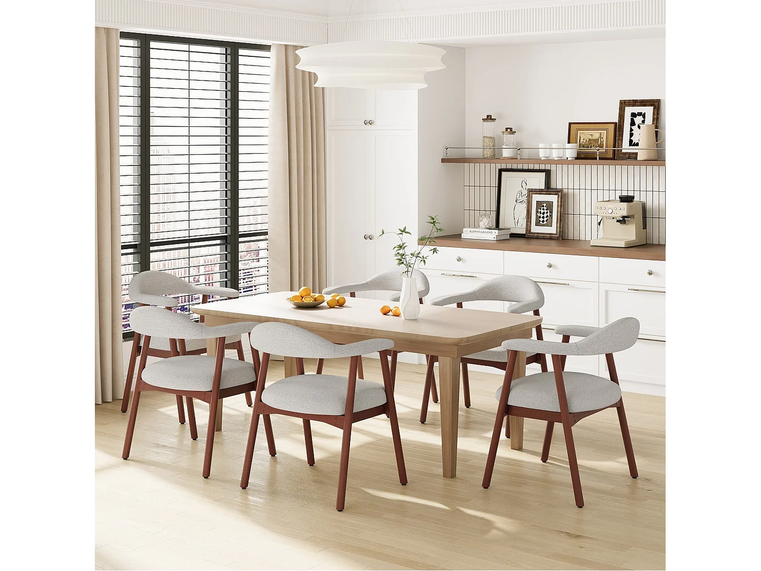 2er-Set moderne Esszimmerstühle im skandinavischen Stil, bequeme gepolsterte Sitzfläche, Beine aus Massivholz, ergonomische umschließende Rückenlehne, Grau