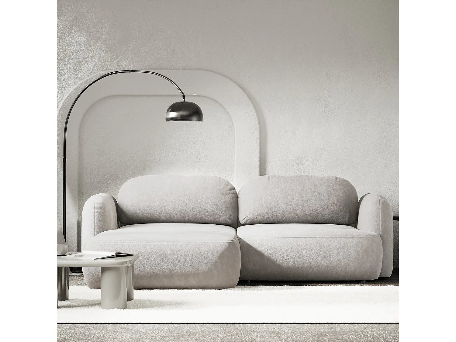 Canapé d'angle convertible – Angle à gauche – chenille gris-beige – TVOYA