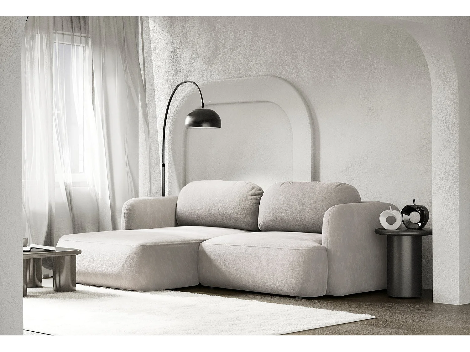 Canapé d'angle convertible – Angle à gauche – chenille gris-beige – TVOYA