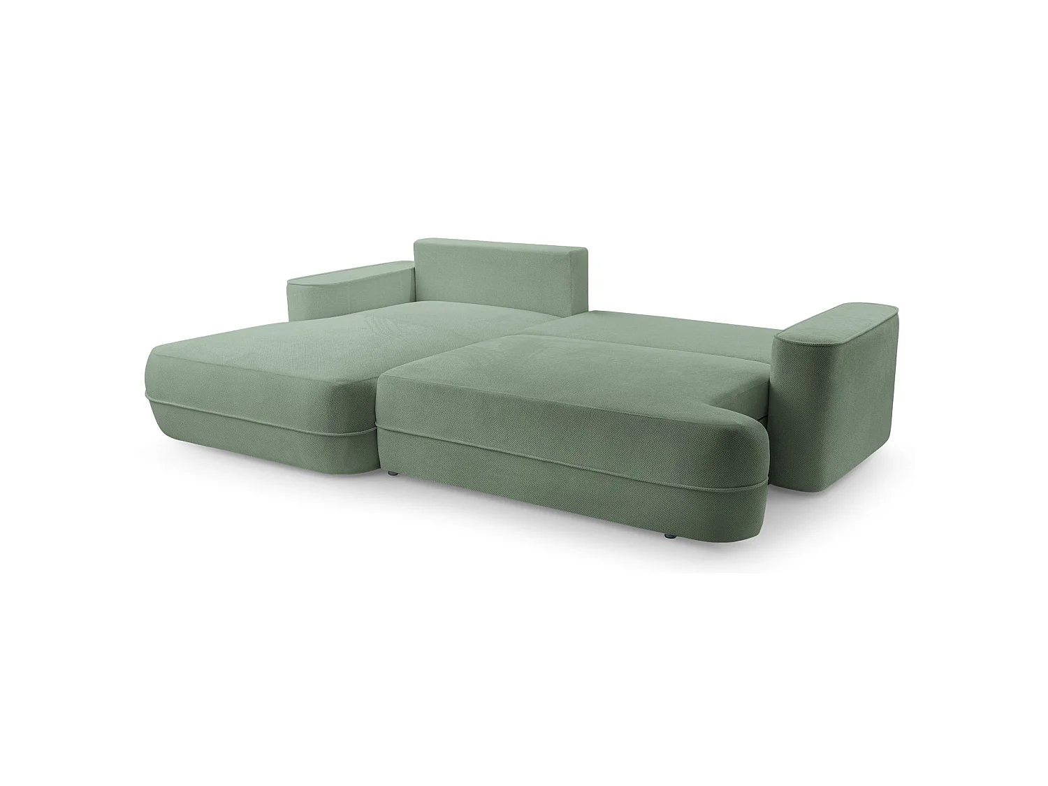 Ecksofa mit Schlaffunktion – Bettkasten – Ottomane links,Strukturstoff wasserabweisend – Salbeigrün – FUERRO