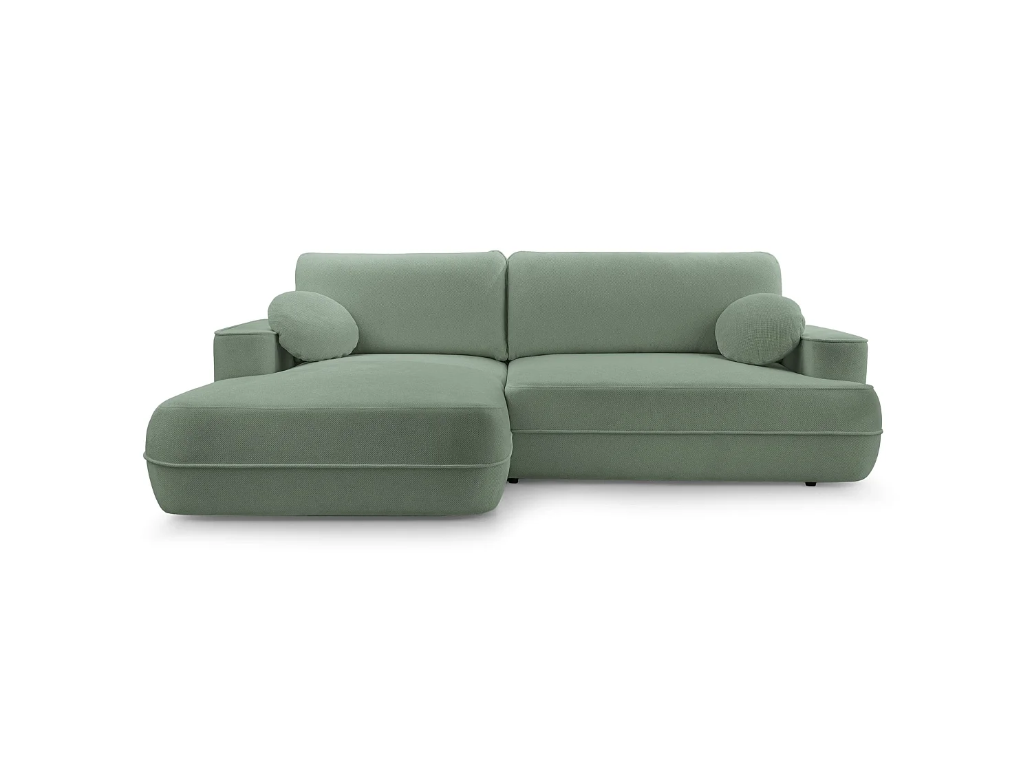 Ecksofa mit Schlaffunktion – Bettkasten – Ottomane links,Strukturstoff wasserabweisend – Salbeigrün – FUERRO