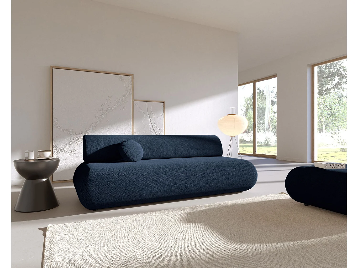 3-Sitzer Sofa mit Schlaffunktion – Chenille – Dunkelblau – ARMONE