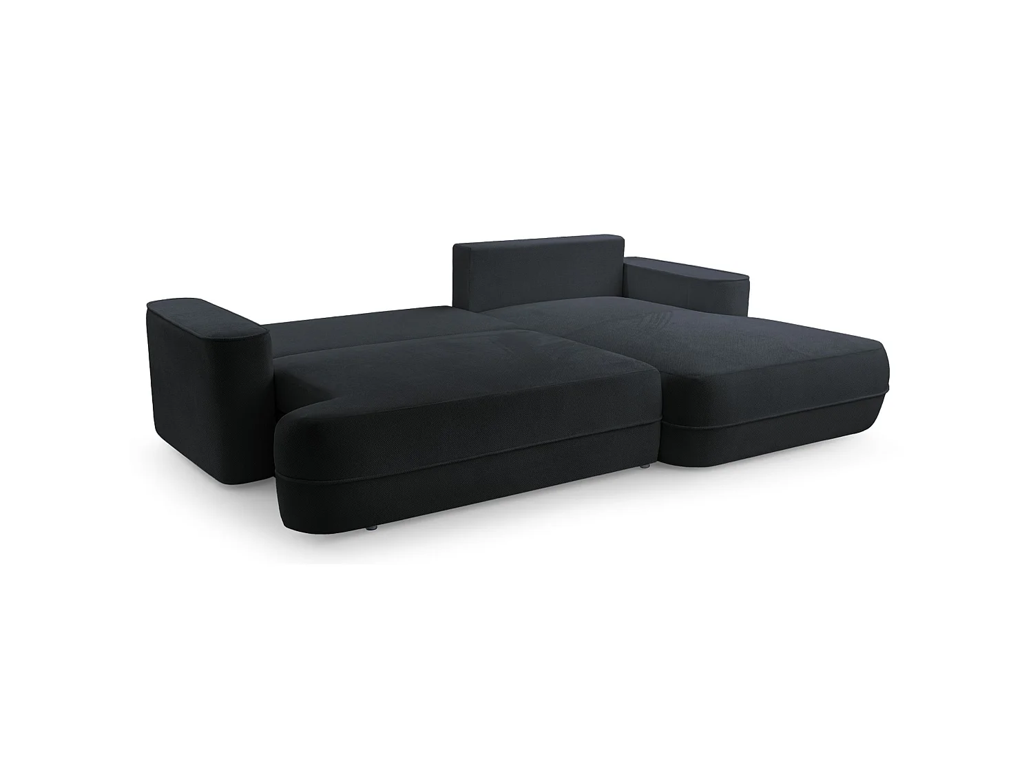 Ecksofa mit Schlaffunktion – Bettkasten – Ottomane rechts – Strukturstoff wasserabweisend – Schwarz – FUERRO