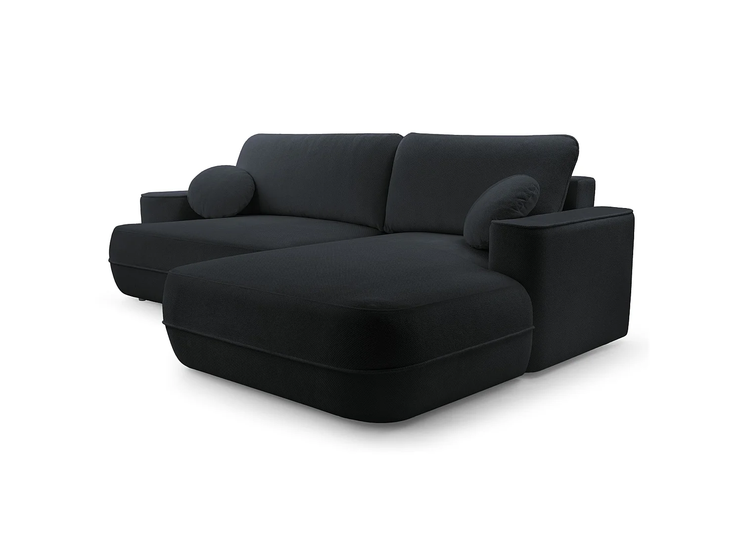 Ecksofa mit Schlaffunktion – Bettkasten – Ottomane rechts – Strukturstoff wasserabweisend – Schwarz – FUERRO