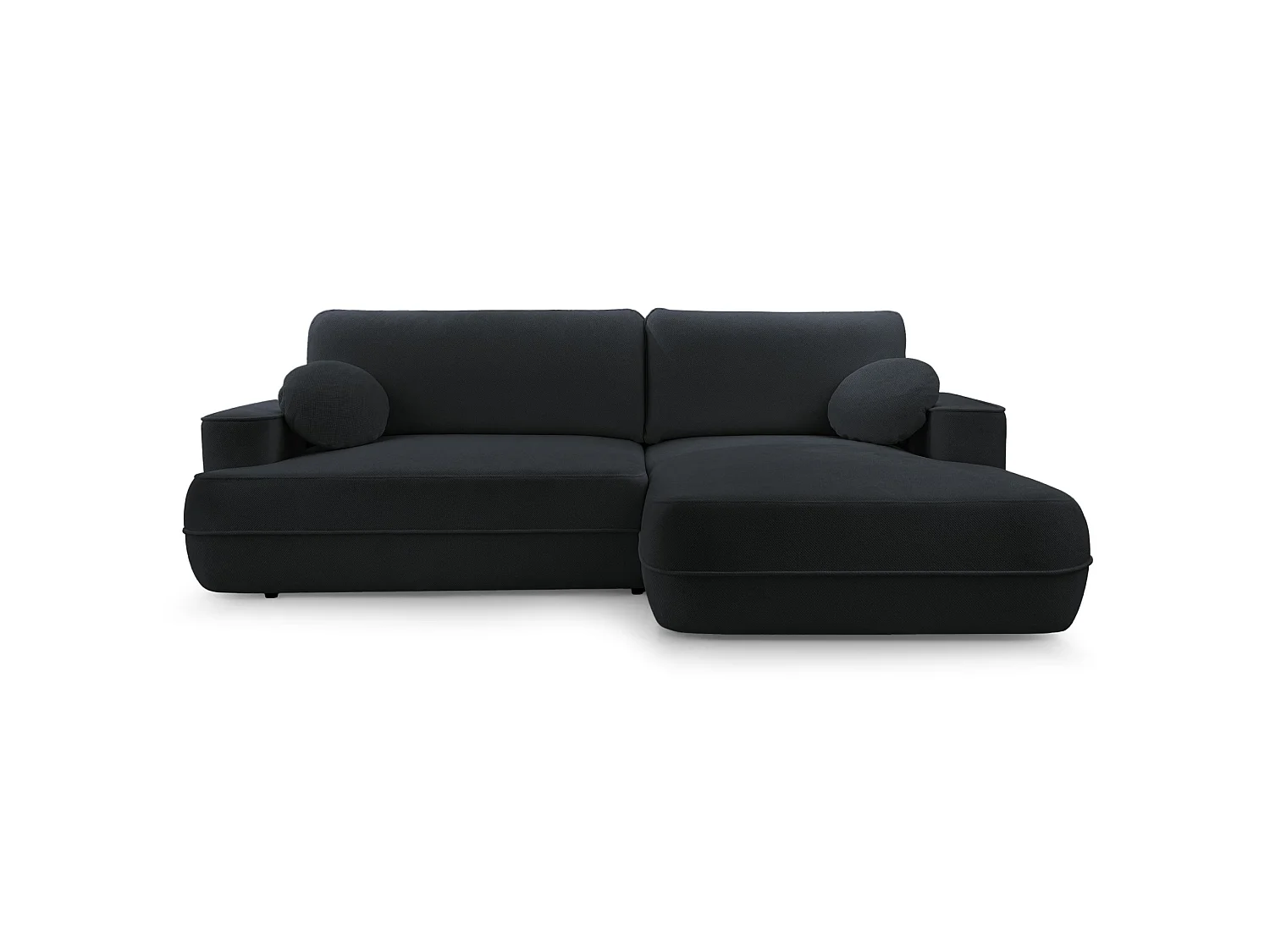 Ecksofa mit Schlaffunktion – Bettkasten – Ottomane rechts – Strukturstoff wasserabweisend – Schwarz – FUERRO