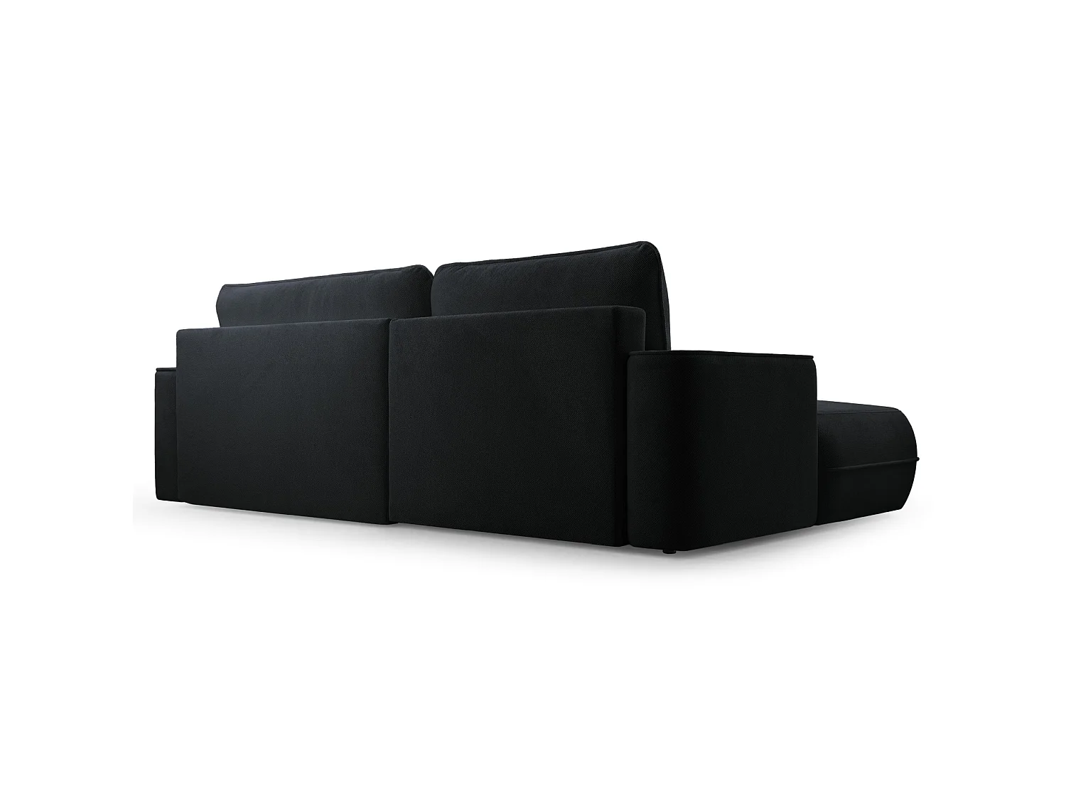 Ecksofa mit Schlaffunktion – Bettkasten – Ottomane rechts – Strukturstoff wasserabweisend – Schwarz – FUERRO