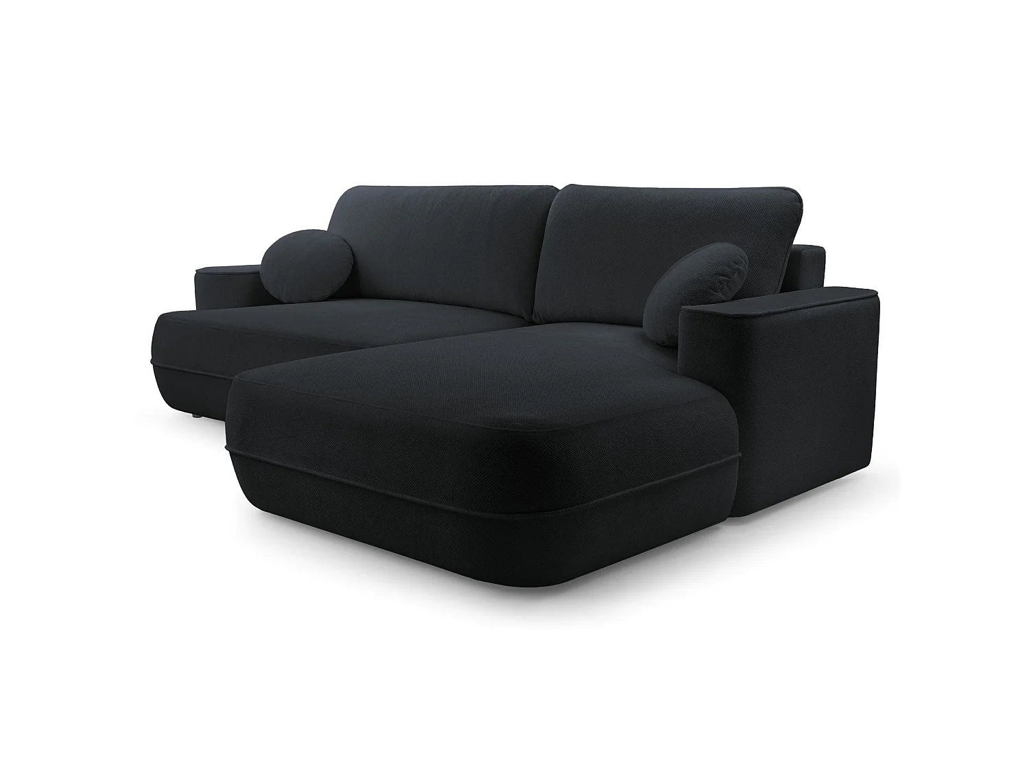 Ecksofa mit Schlaffunktion – Bettkasten – Ottomane rechts – Strukturstoff wasserabweisend – Schwarz – FUERRO