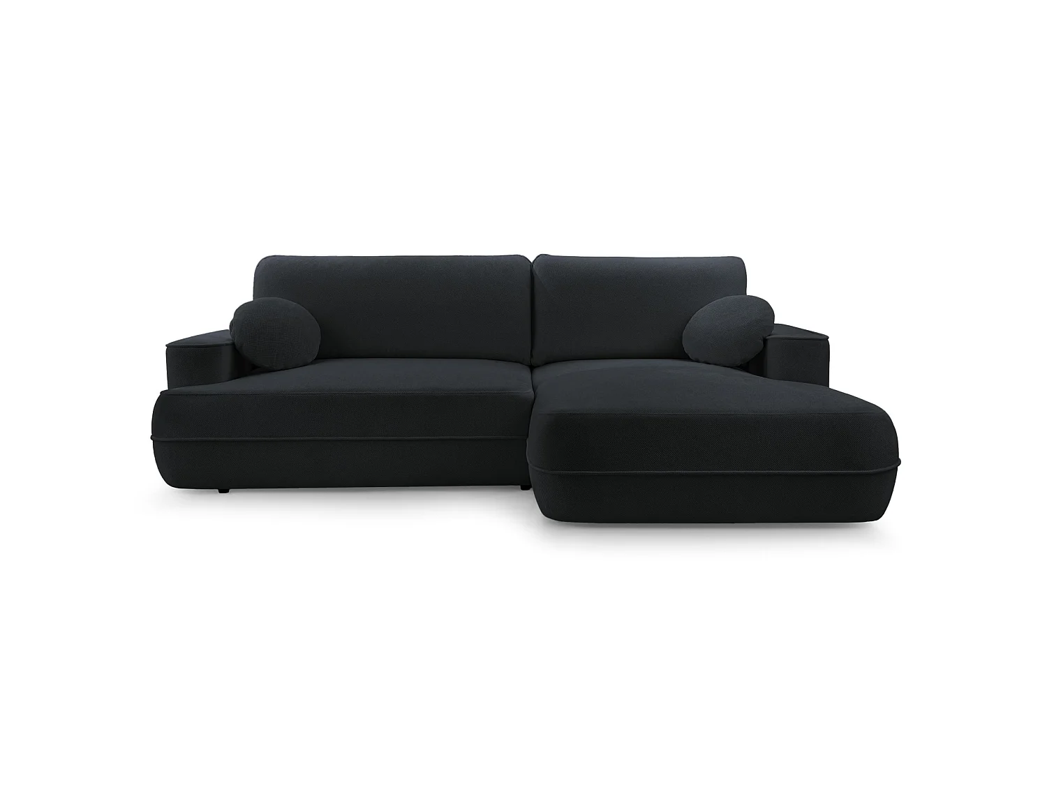 Ecksofa mit Schlaffunktion – Bettkasten – Ottomane rechts – Strukturstoff wasserabweisend – Schwarz – FUERRO