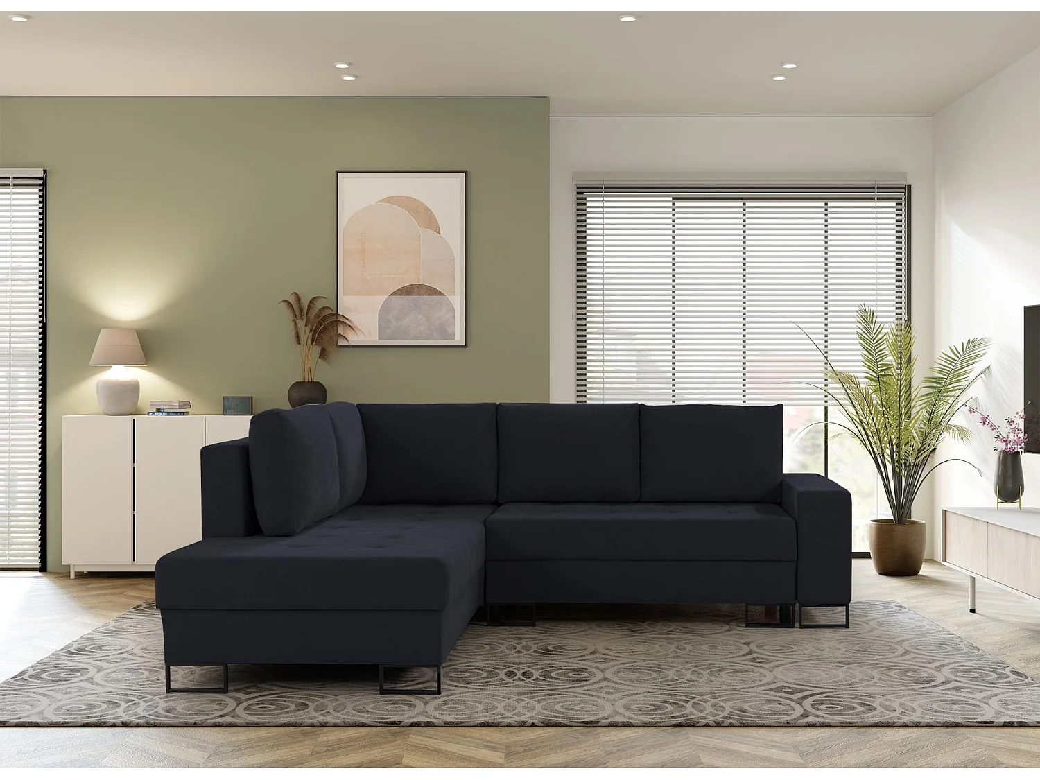 Ecksofa mit Schlaffunktion & Bettkasten – Chenille – Ottomane links – Graphit – LARELLE