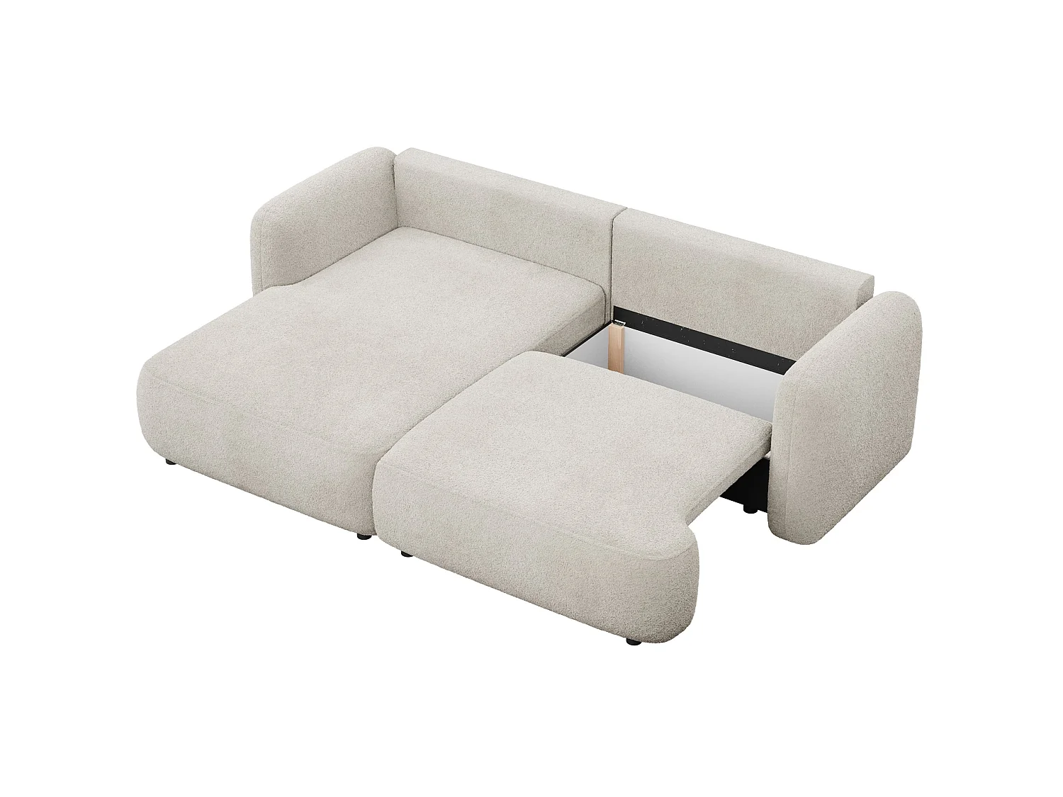 Ecksofa mit Schlaffunktion – Ottomane links – Bouclé Hellbeige – TVOYA