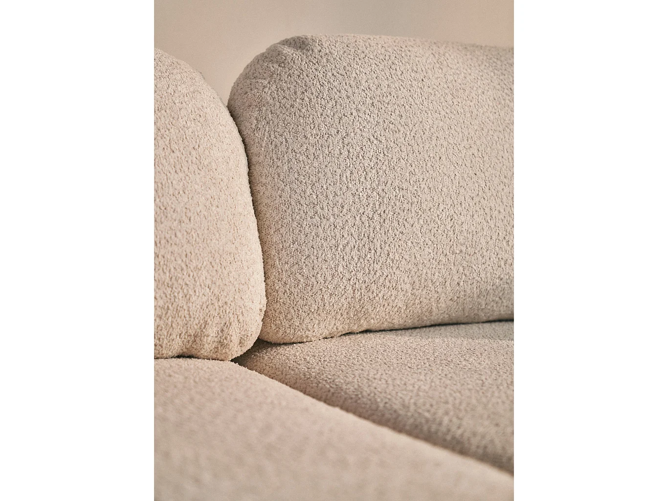 Ecksofa mit Schlaffunktion – Ottomane links – Bouclé Hellbeige – TVOYA