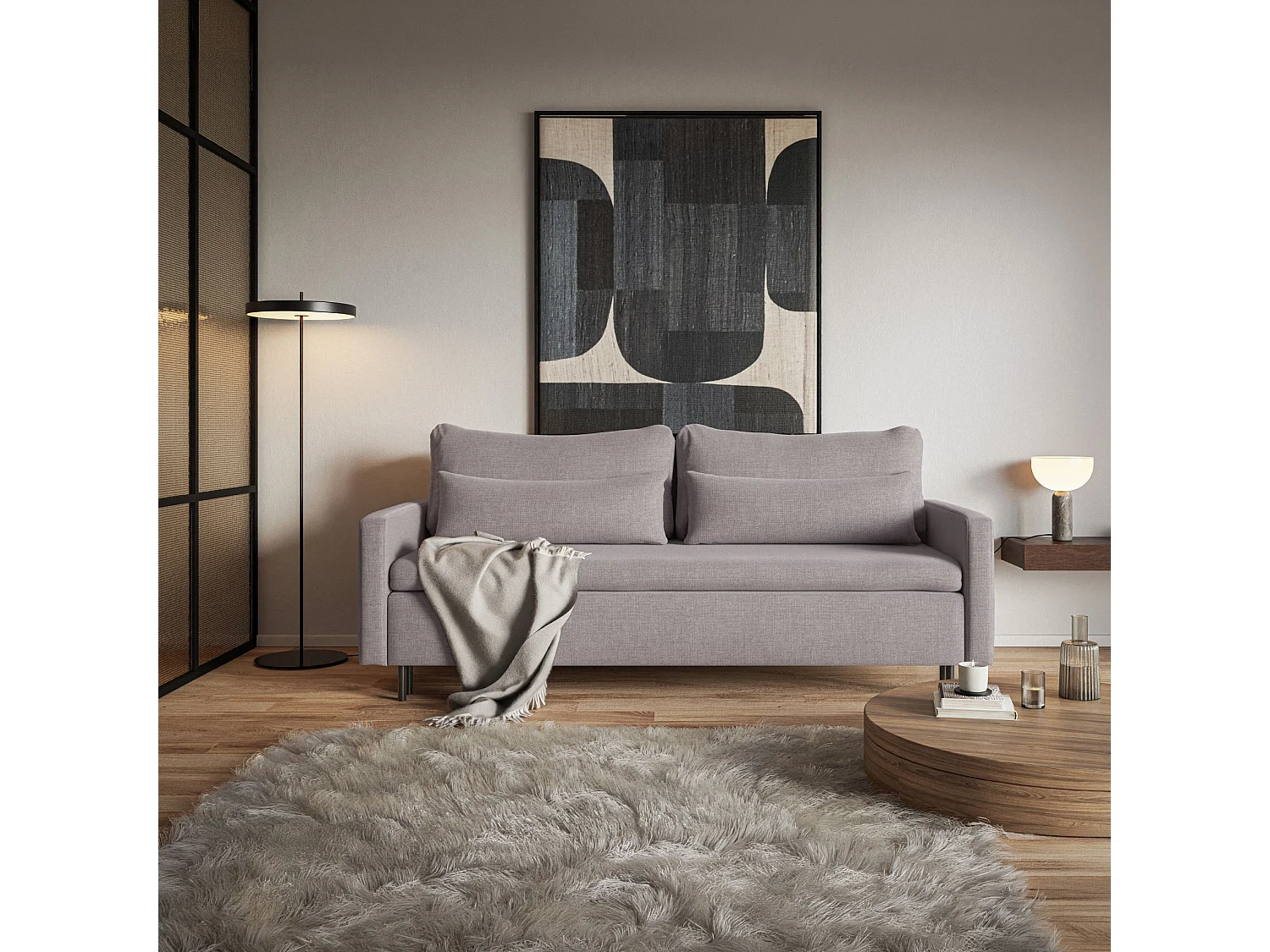 Canapé 3 places convertible avec coffre – Chenille – Brun gris – UMPRO