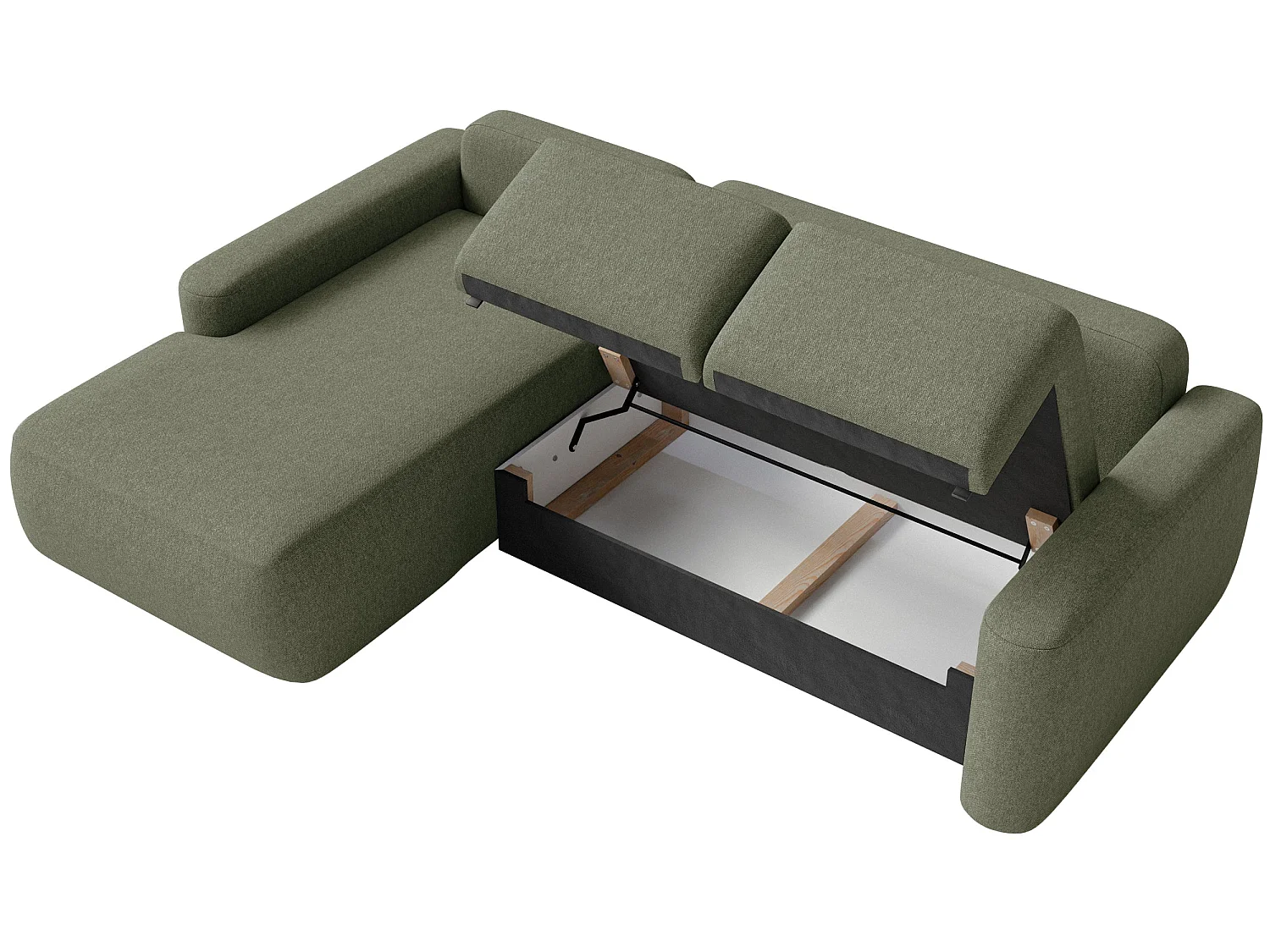 Canapé d'angle convertible – Angle à gauche – Chenille facile d'entretien – Vert olive – CARNOS MINI