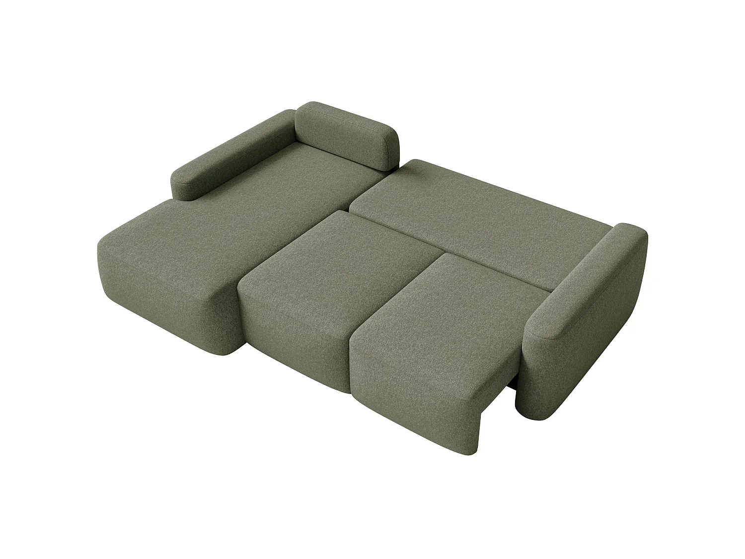 Ecksofa mit Schlaffunktion – Ottomane links – Chenille pflegeleicht – Olivgrün – CARNOS MINI