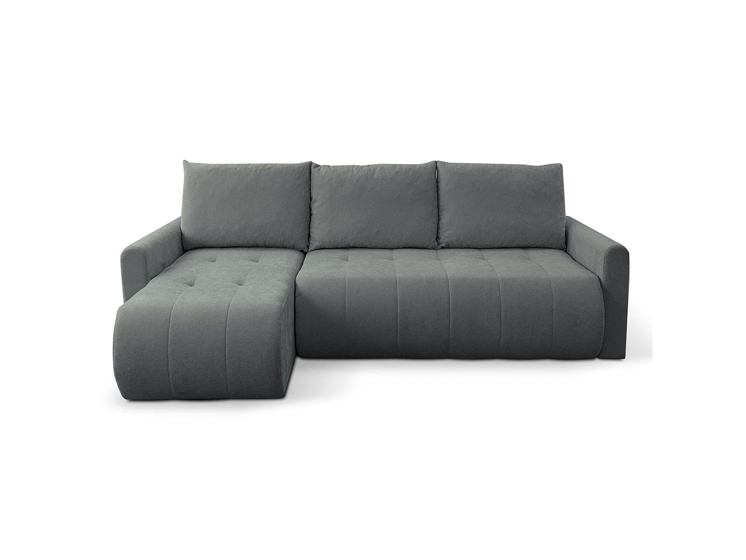 Hoekbank met slaapfunctie & opbergruimte – Chenille – Universeel – Asgrijs – TIMMONE