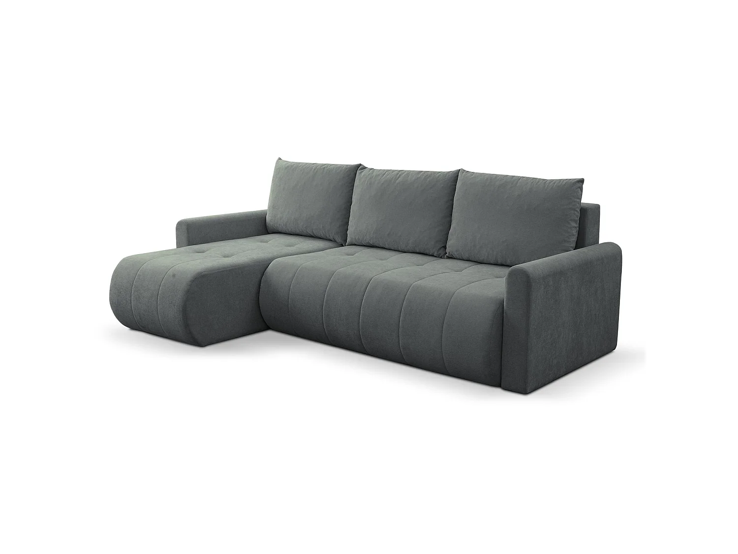 Hoekbank met slaapfunctie & opbergruimte – Chenille – Universeel – Asgrijs – TIMMONE